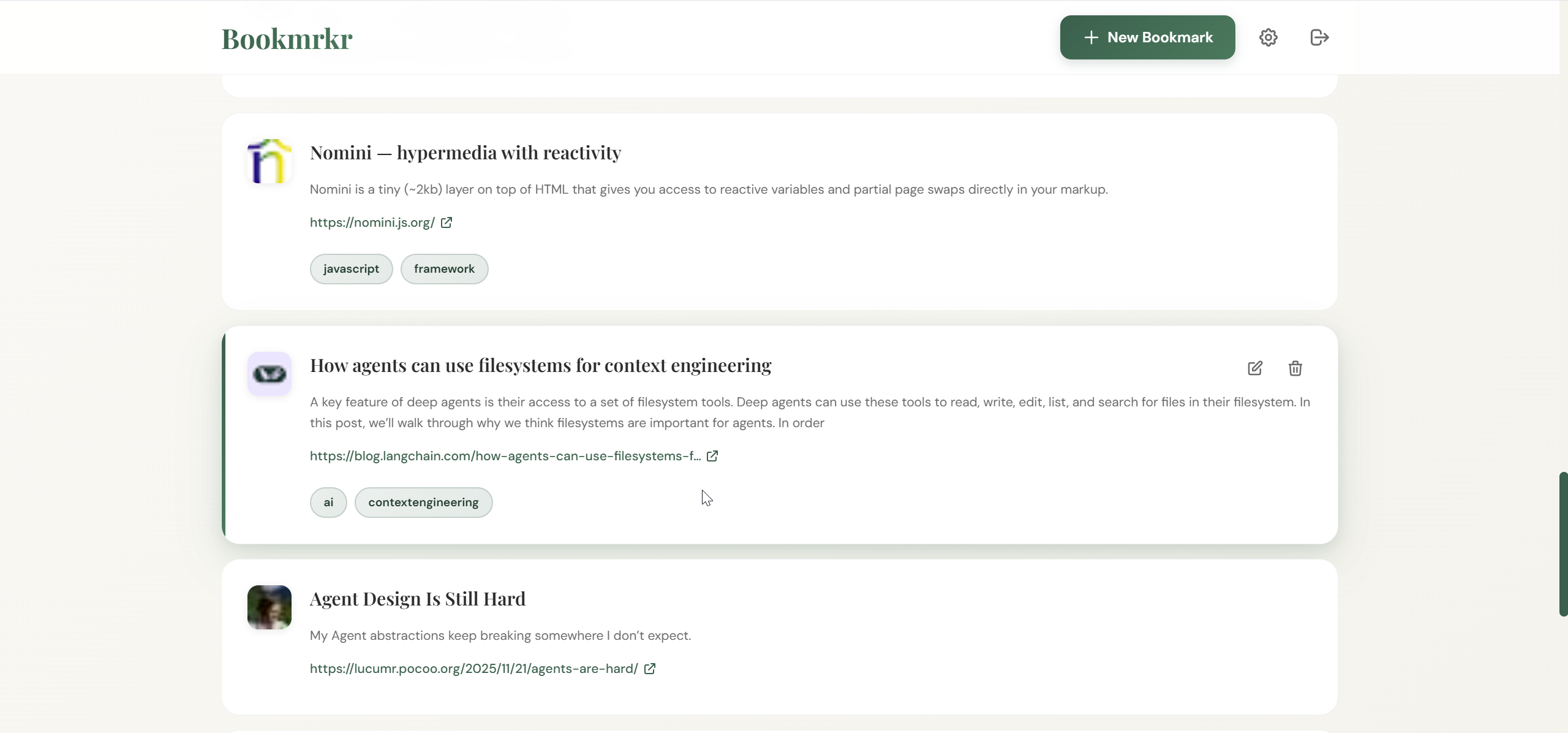 A screenshot of the Bookmrkr dashboard